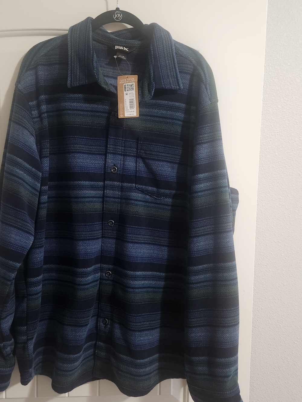 Eddie Bauer Navy and Teal Striped Button-Down Shirt